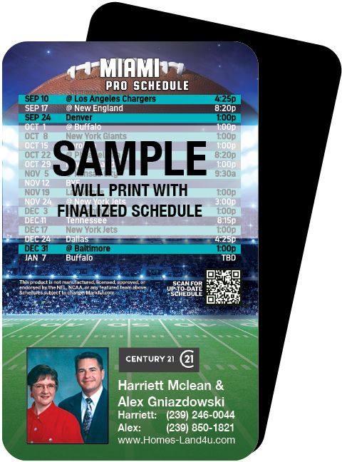 Magnetic Business Card Real Estate Football Schedules  |Realtor Tools